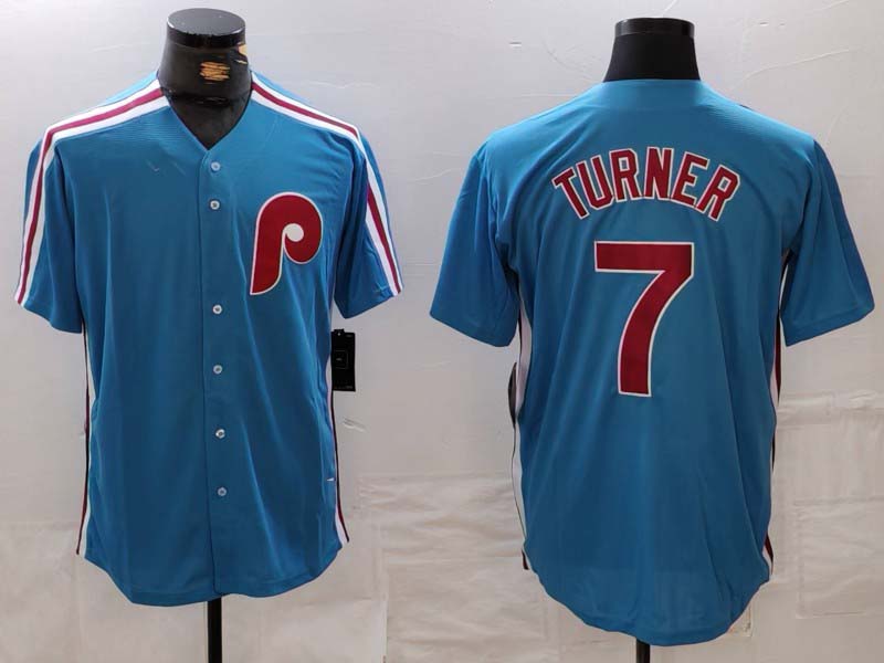 Philadelphia Phillies #7 Trea Turner Blue Cooperstown Throwback Cool Base Stitched Baseball Jerseys - Main View