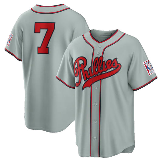 Philadelphia Phillies #7 Trea Turner Gray 2026 Field of Dreams Stadium Baseball Jersey - Main View