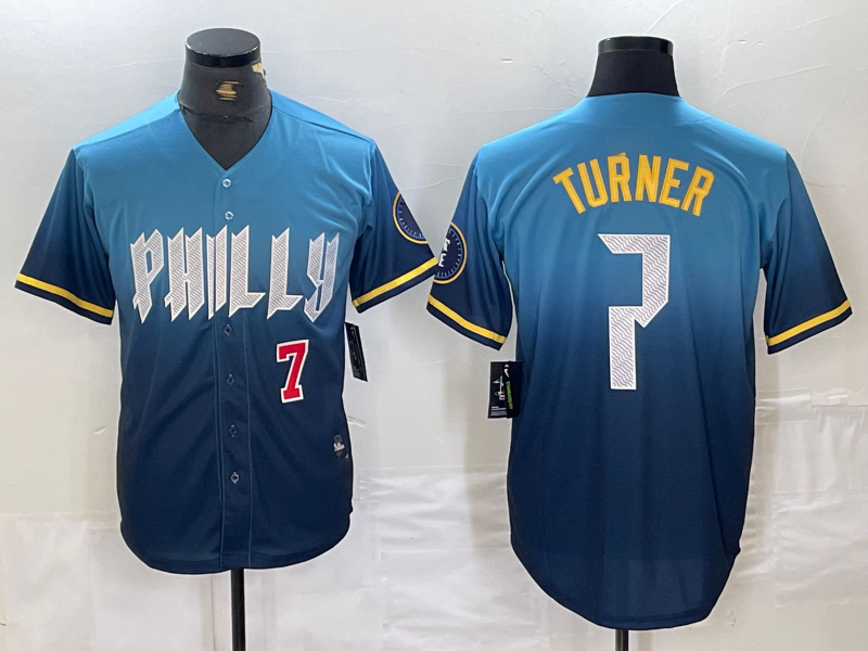Philadelphia Phillies #7 Trea Turner Number Blue 2024 City Connect Limited Stitched Baseball Jerseys - Main View