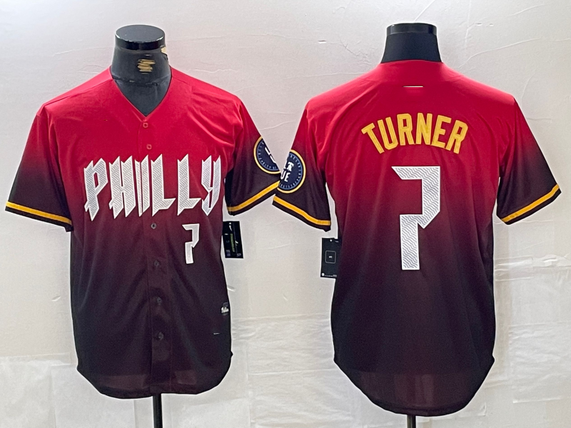 Philadelphia Phillies #7 Trea Turner Red 2024 City Player Number Cool Base Baseball Jersey - Main View