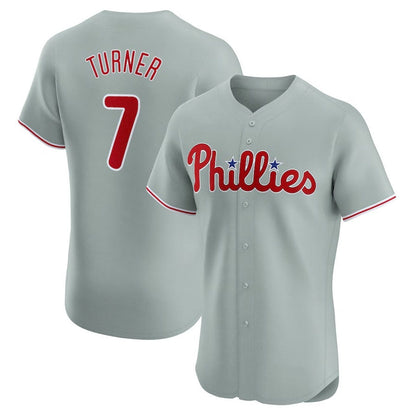Philadelphia Phillies #7 Trea Turner Road Elite Player Jersey - Gray Stitched Baseball Jersey - Main View
