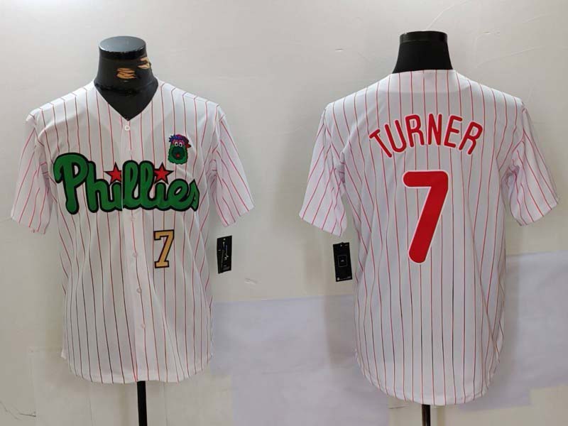 Philadelphia Phillies #7 Trea Turner White Green Cool Base Stitched Baseball Jersey - Main View