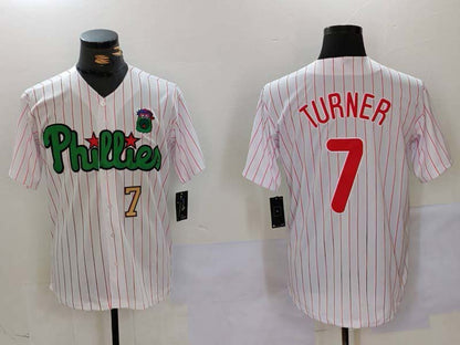 Philadelphia Phillies #7 Trea Turner White Green Cool Base Stitched Baseball Jersey - Main View