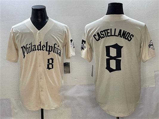 Philadelphia Phillies #8 Nick Castellanos Cream Gothic Vapor Limited Stitched Baseball Jersey - Main View