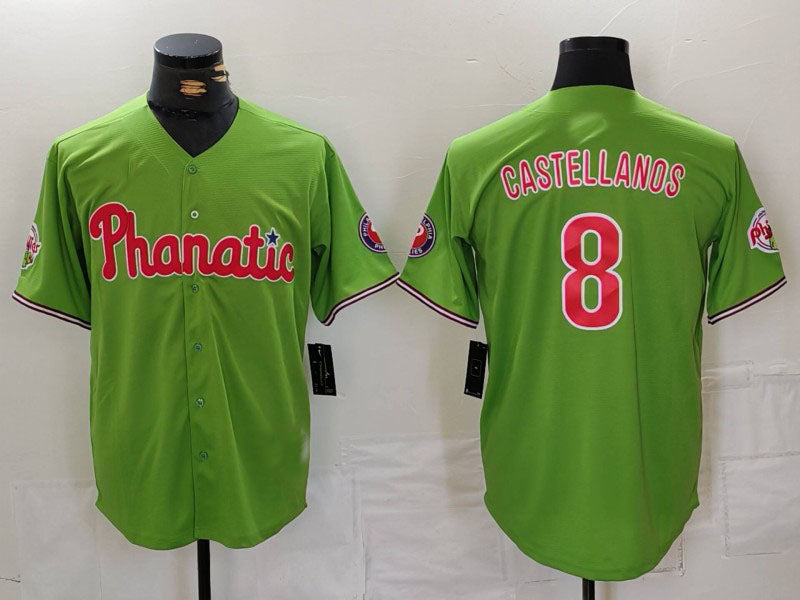 Philadelphia Phillies #8 Nick Castellanos Green With Patch Stitched Cool Base Baseball Jersey - Main View