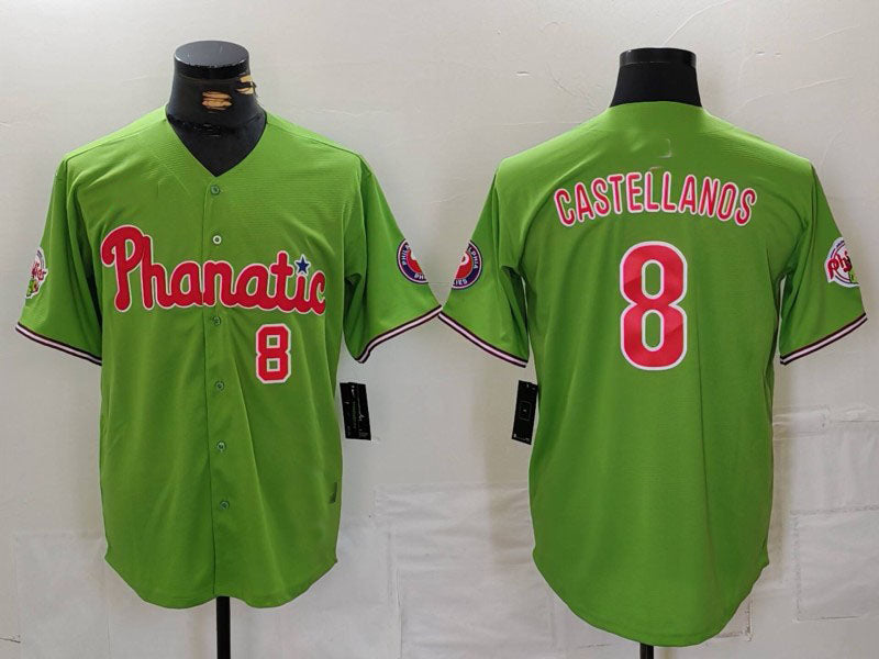 Philadelphia Phillies #8 Nick Castellanos Number Green With Patch Stitched Cool Base Baseball Jersey - Main View