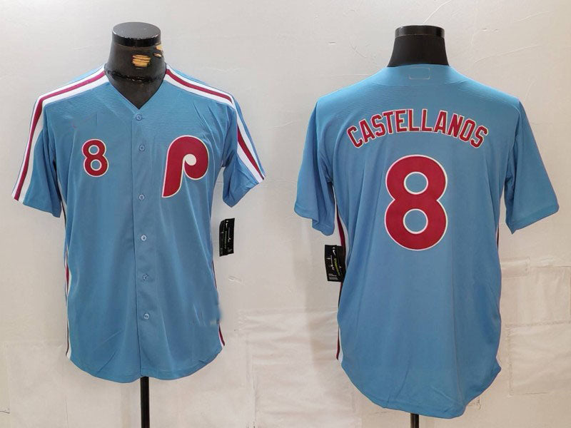 Philadelphia Phillies #8 Nick Castellanos Number Light Blue Cooperstown Cool Base Baseball Jersey - Main View