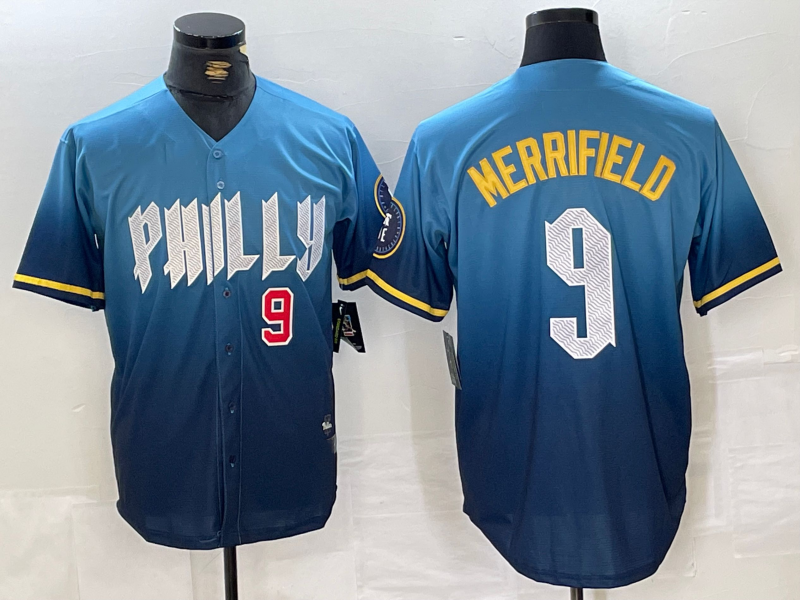 Philadelphia Phillies #9 Whit Merrifield Blue 2024 City Connect Limited Stitched Baseball Jerseys - Main View
