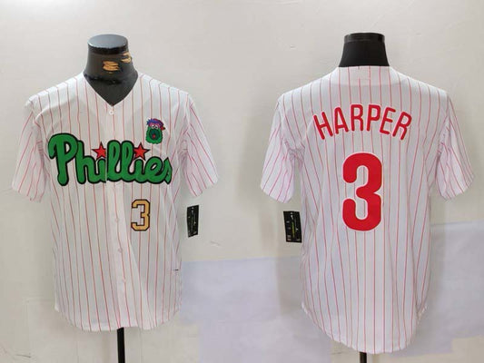 Philadelphia Phillies #3 Bryce Harper White Green Cool Base Stitched Baseball Jersey - Main View