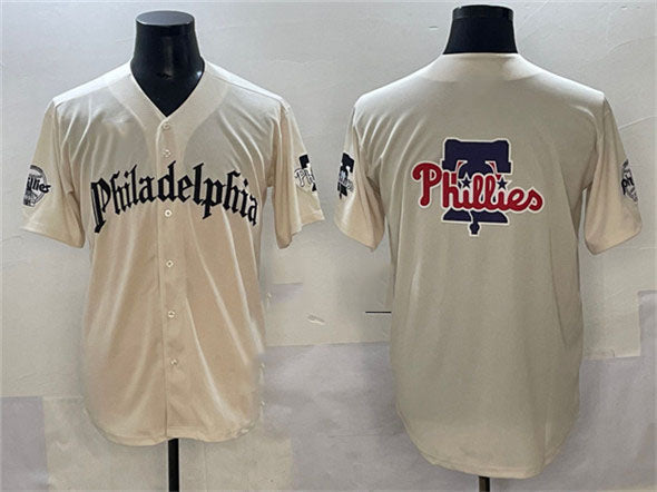 Philadelphia Phillies Team Big Logo Cream Gothic Vapor Limited Stitched Baseball Jersey - Main View