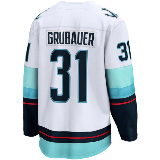 S.Kraken #31 Philipp Grubauer Fanatics Branded Away Premier Breakaway Player Jersey White Stitched American Hockey Jerseys - Main View