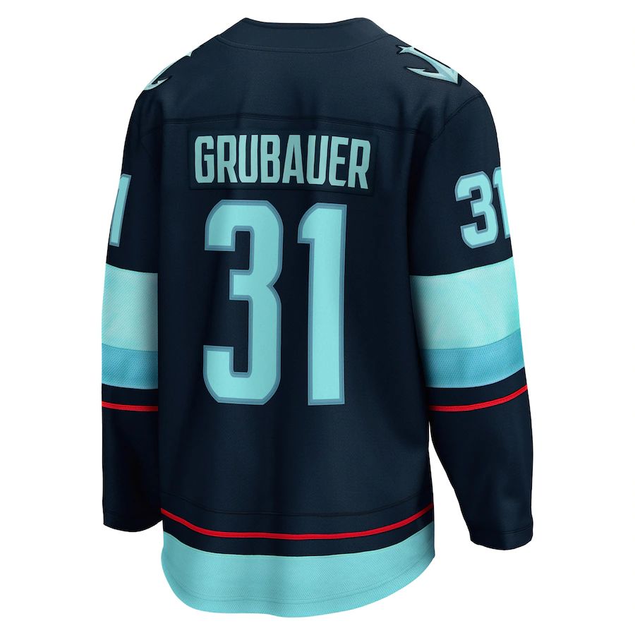 S.Kraken #31 Philipp Grubauer Fanatics Branded Home Premier Breakaway Player Jersey  Blue Stitched American Hockey Jerseys - Main View