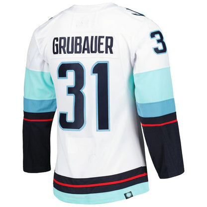 S.Kraken #31 Philipp Grubauer Primegreen Authentic Pro Away Player Jersey White Stitched American Hockey Jerseys - Main View