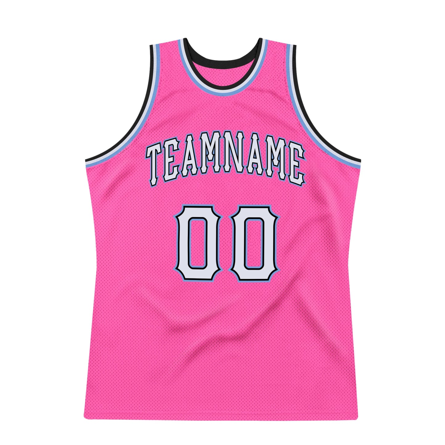 Custom Pink White-Light Blue Authentic Throwback Basketball Jersey view 6