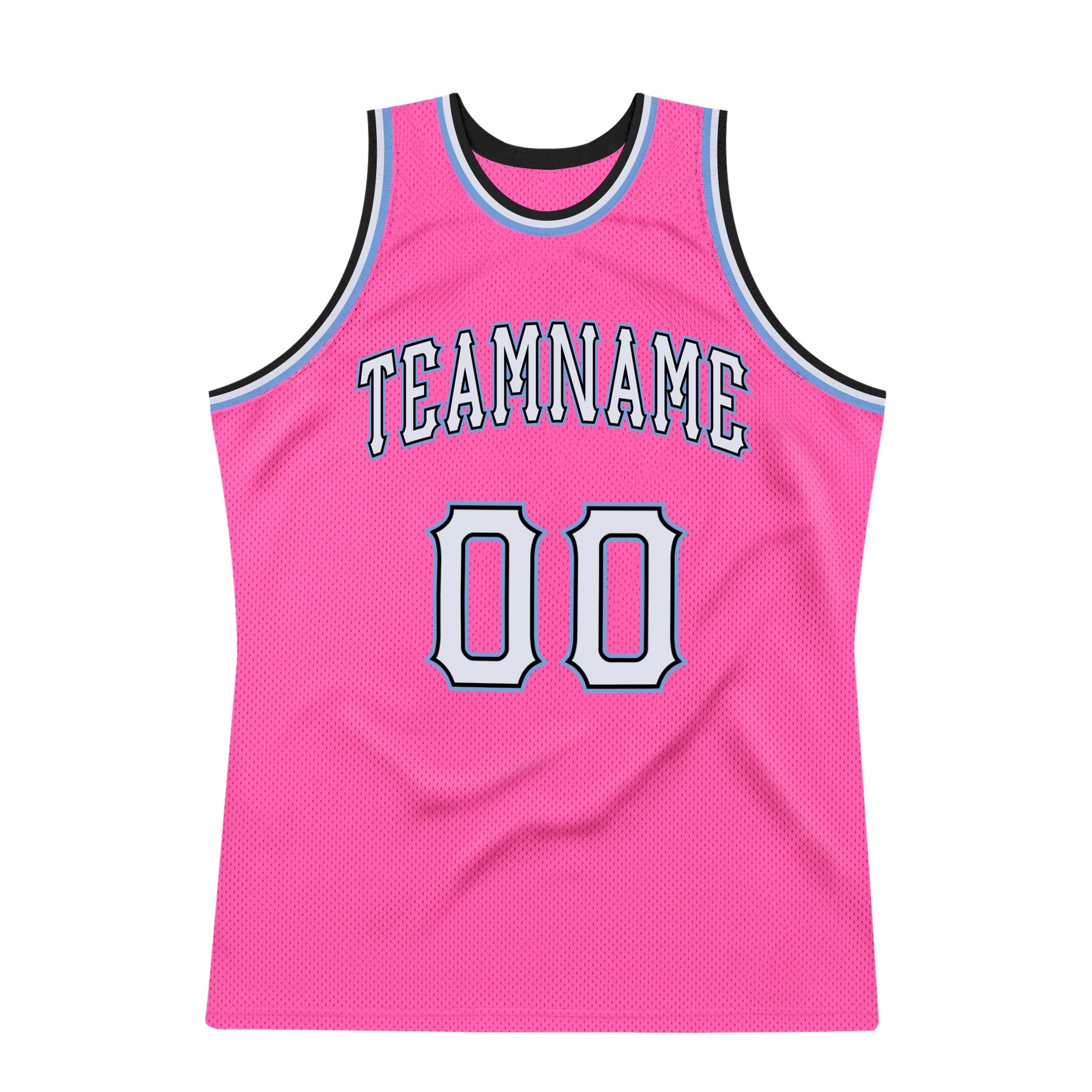 Custom Pink White-Light Blue Authentic Throwback Basketball Jersey view 6