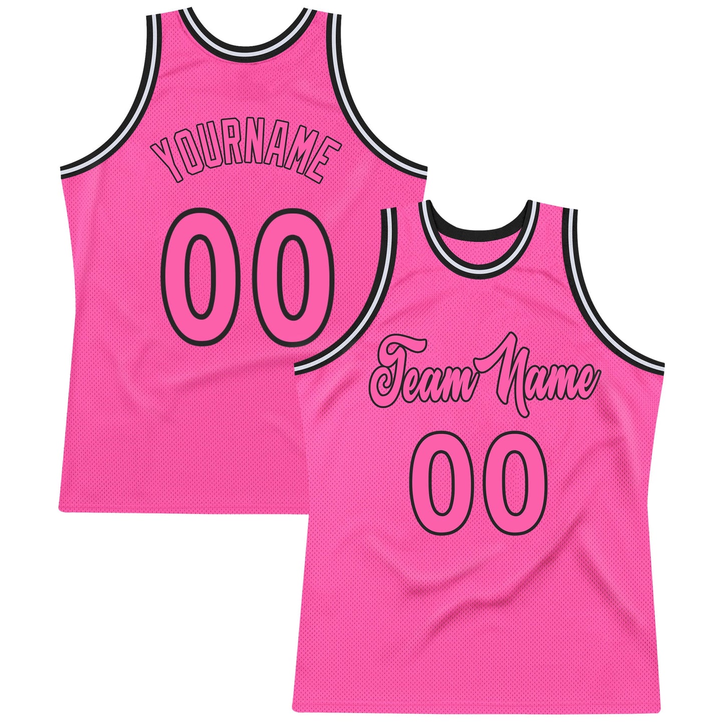 Custom Pink Pink-Black Authentic Throwback Basketball Jersey - Main View