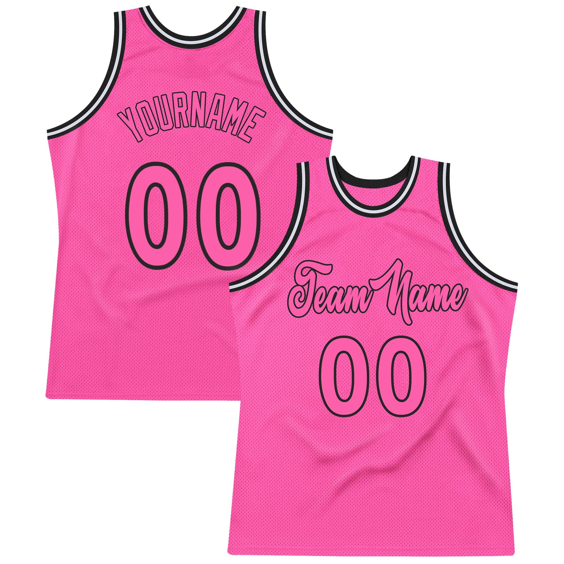 Custom Pink Pink-Black Authentic Throwback Basketball Jersey - Main View