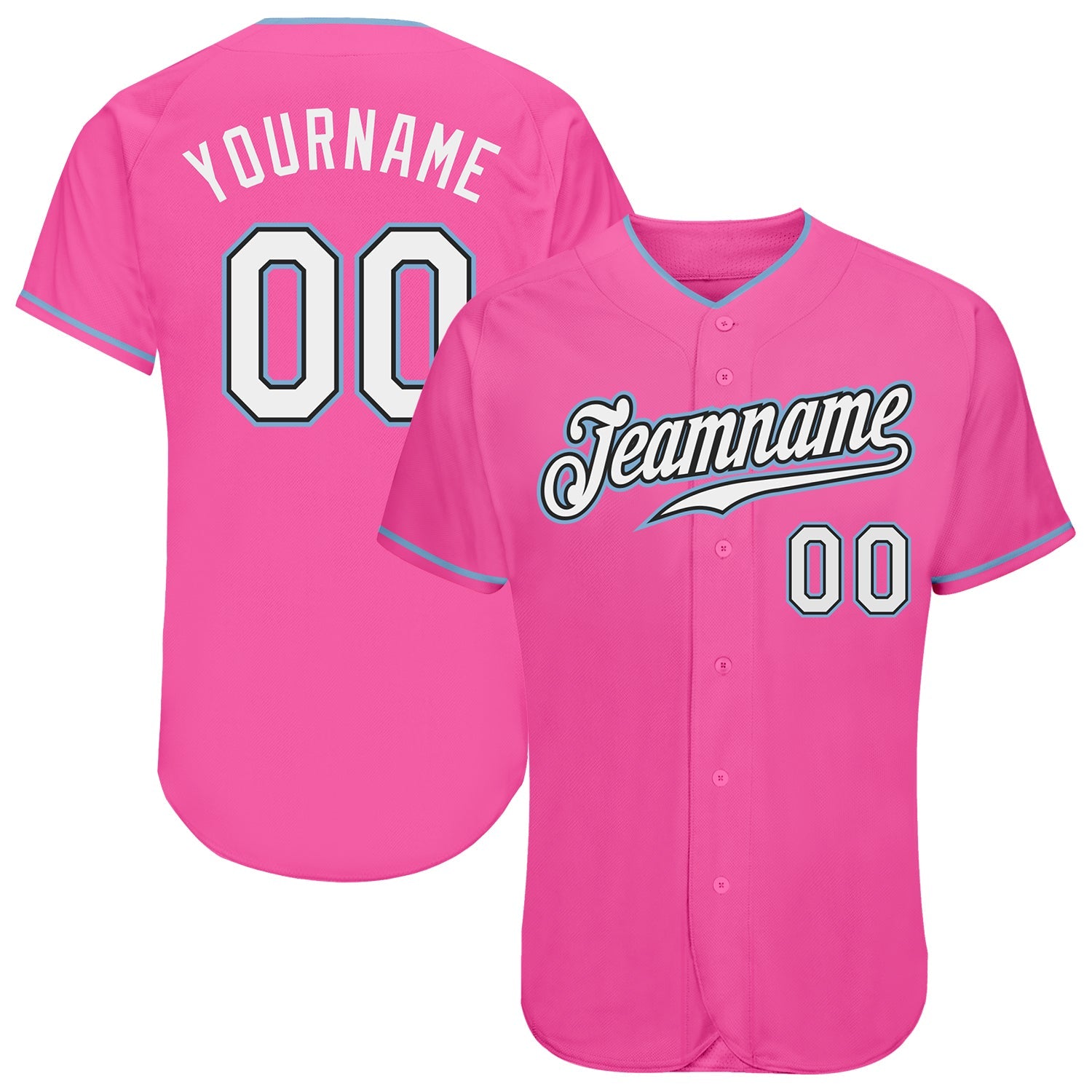 Custom Pink White-Light Blue Authentic Baseball Jersey - Main View