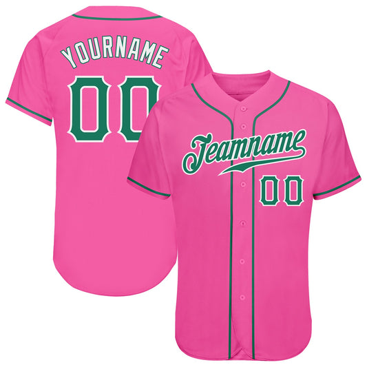 Custom Pink Kelly Green-White Authentic Baseball Jersey - Main View