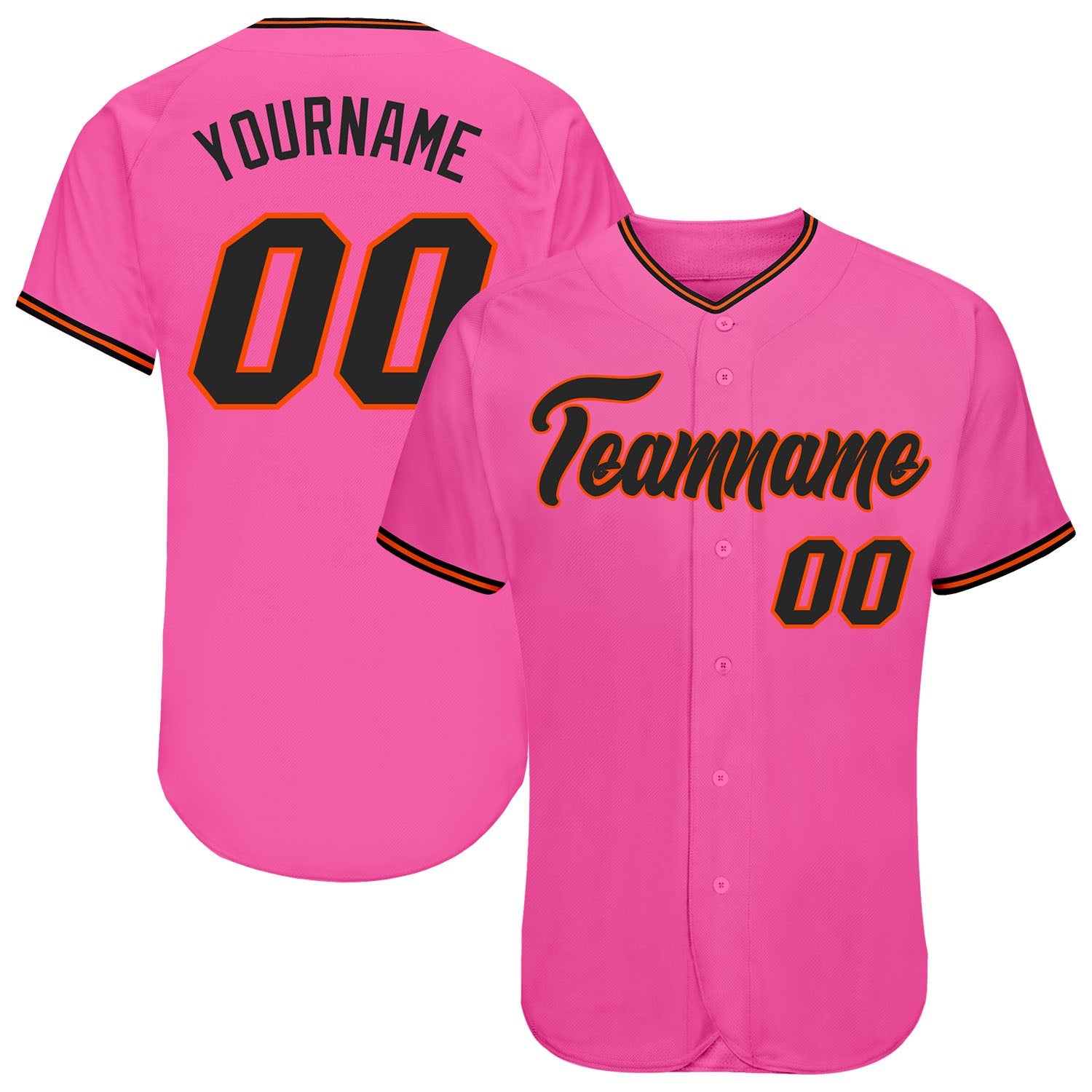 Custom Pink Black-Orange Authentic Baseball Jersey - Main View