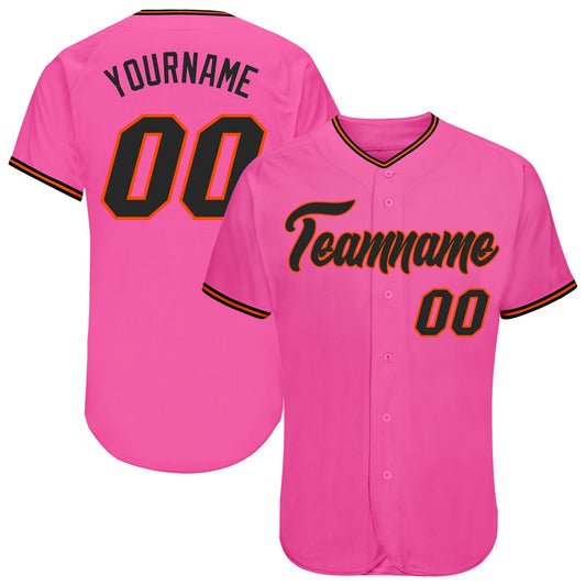 Custom Pink Black-Orange Authentic Baseball Jersey - Main View
