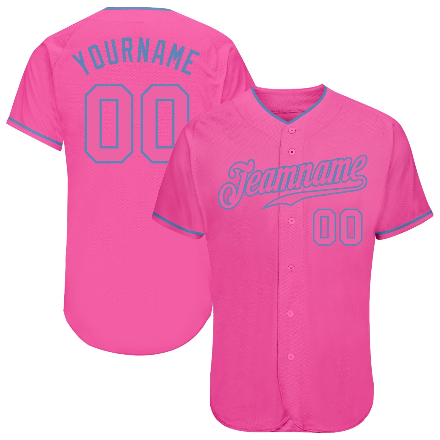 Custom Pink Pink-Light Blue Authentic Baseball Jersey - Main View