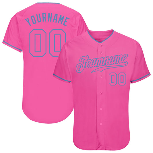 Custom Pink Pink-Light Blue Authentic Baseball Jersey - Main View