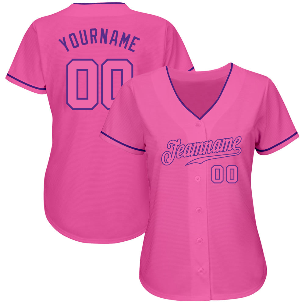 Custom Pink Pink-Purple Authentic Baseball Jersey view 2