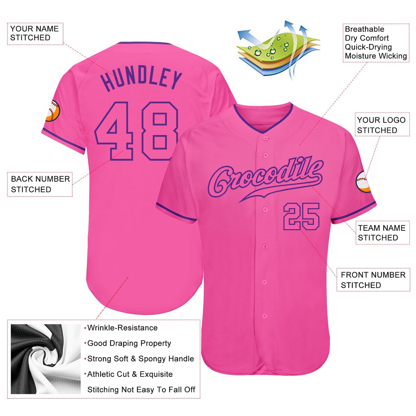 Custom Pink Pink-Purple Authentic Baseball Jersey view 3