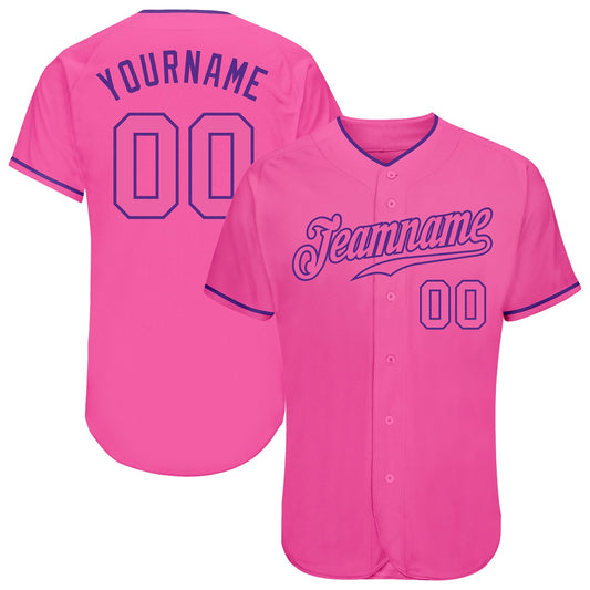 Custom Pink Pink-Purple Authentic Baseball Jersey - Main View