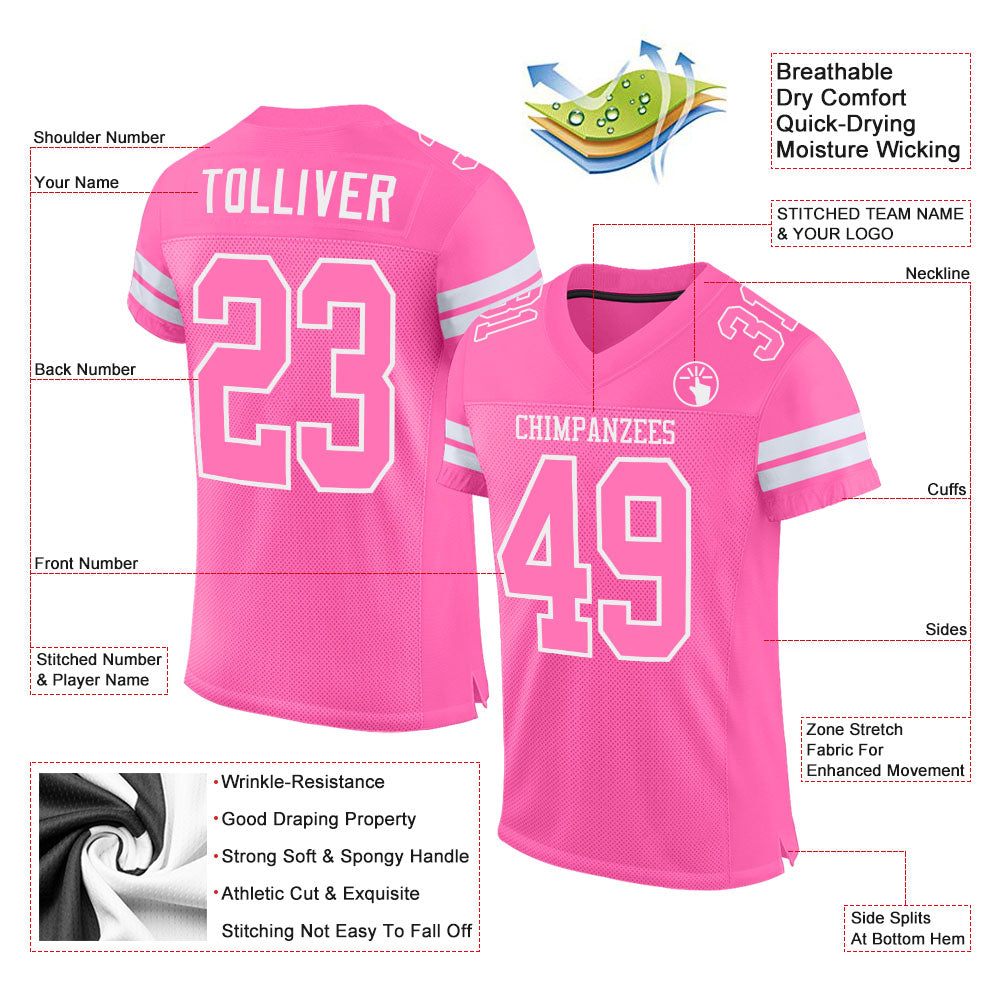 Custom Pink Pink-White Mesh Authentic Football Jersey view 2
