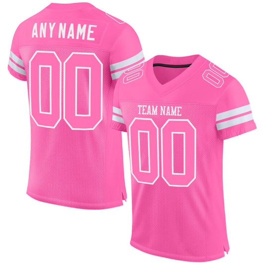 Custom Pink Pink-White Mesh Authentic Football Jersey - Main View