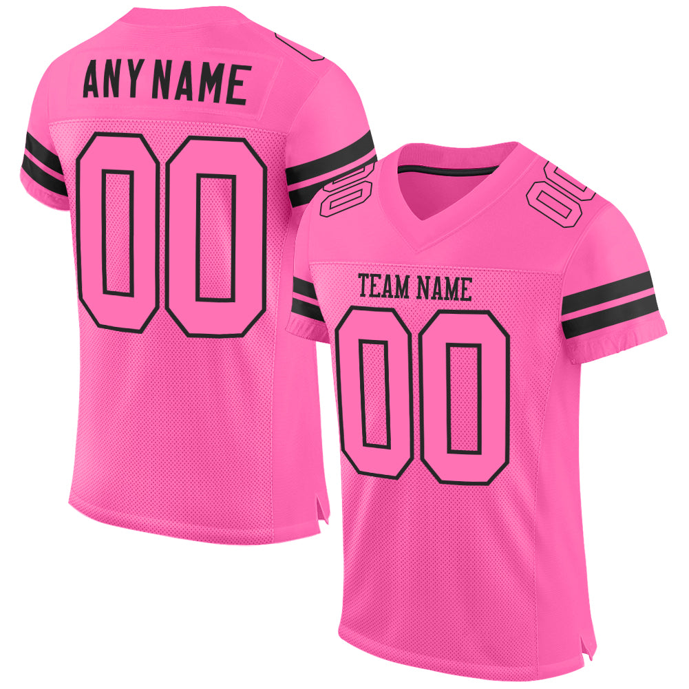 Custom Pink Pink-Black Mesh Authentic Football Jersey - Main View