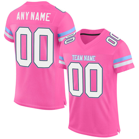 Custom Pink White-Light Blue Mesh Authentic Football Jersey - Main View