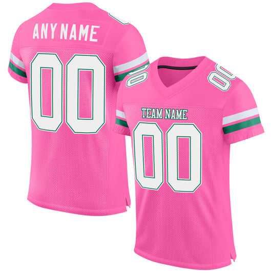 Custom Pink White-Kelly Green Mesh Authentic Football Jersey - Main View
