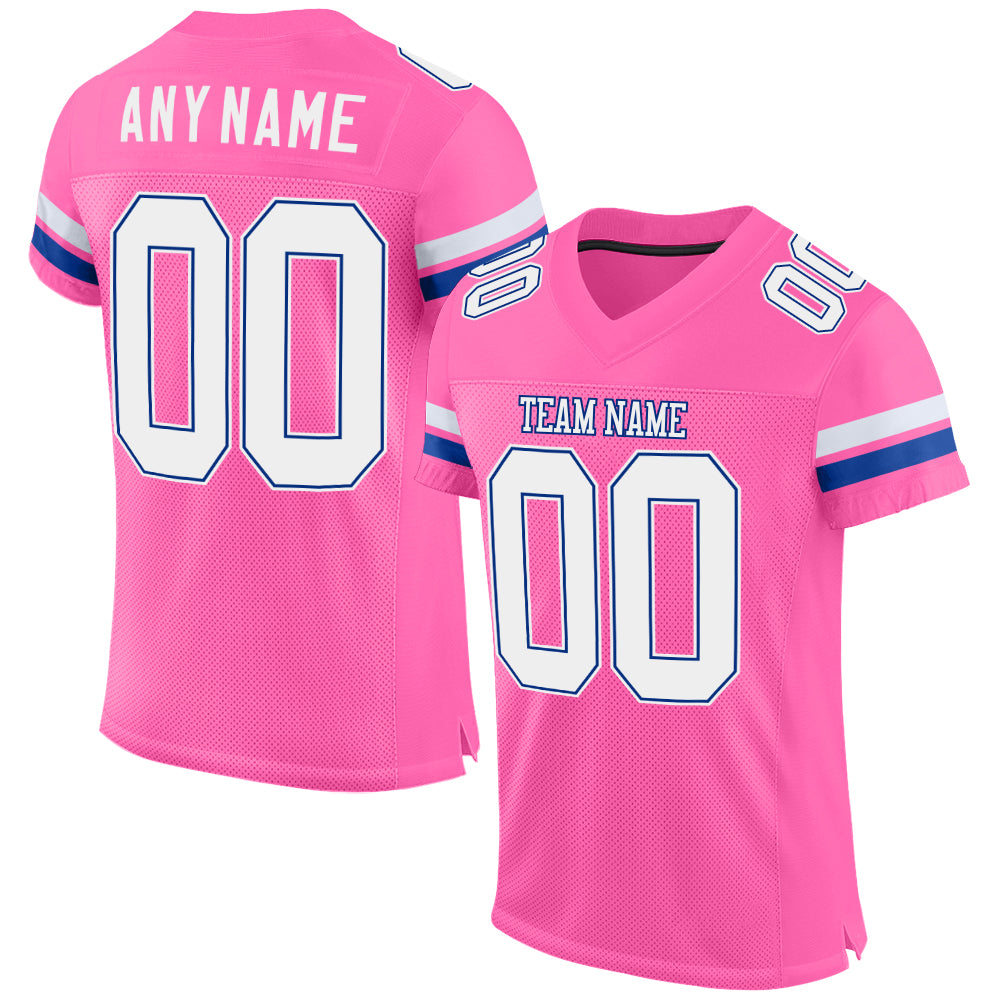 Custom Pink White-Royal Mesh Authentic Football Jersey - Main View