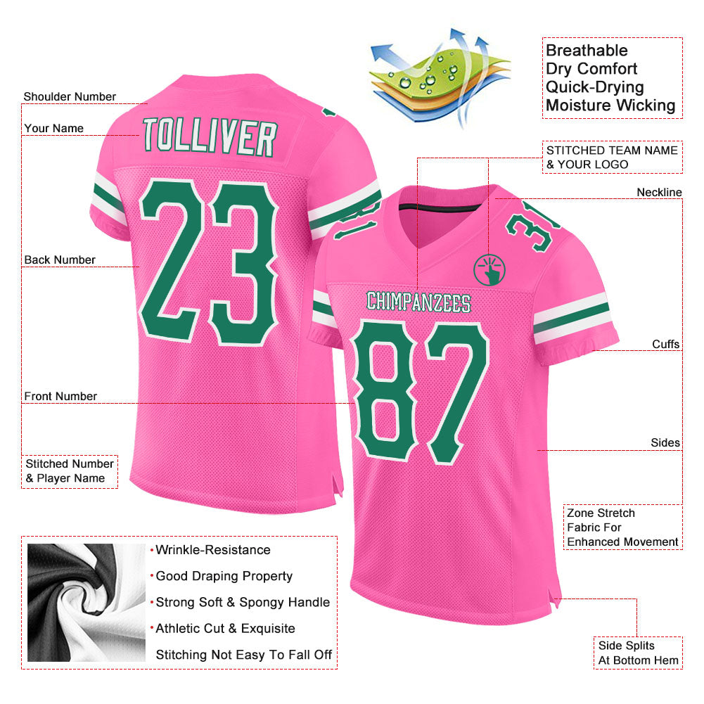 Custom Pink Kelly Green-White Mesh Authentic Football Jersey view 2