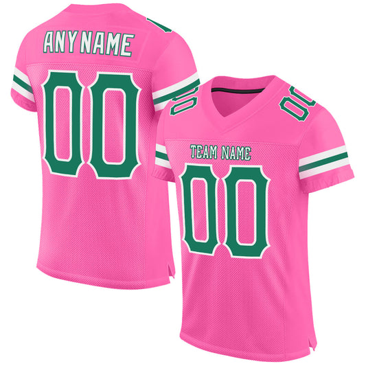 Custom Pink Kelly Green-White Mesh Authentic Football Jersey - Main View