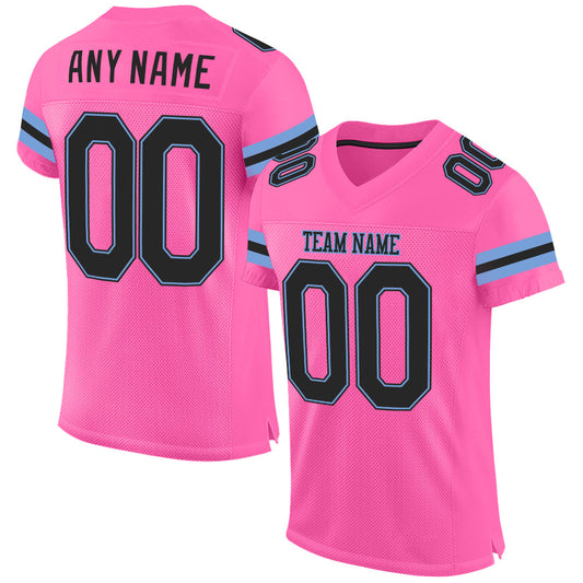 Custom Pink Black-Light Blue Mesh Authentic Football Jersey - Main View