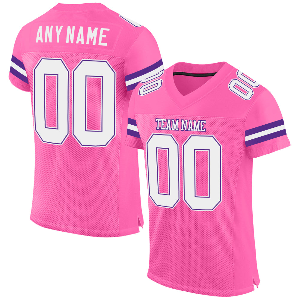 Custom Pink White-Purple Mesh Authentic Football Jersey - Main View