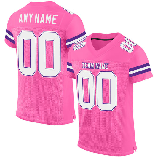 Custom Pink White-Purple Mesh Authentic Football Jersey - Main View