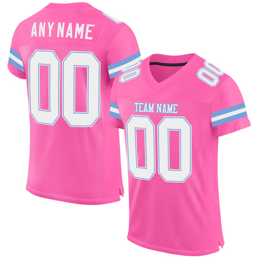 Custom Pink White-Light Blue Mesh Authentic Football Jersey - Main View