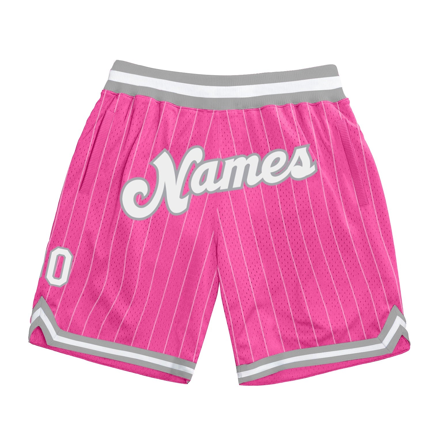 Custom Pink White Pinstripe White-Gray Authentic Basketball Shorts - Main View