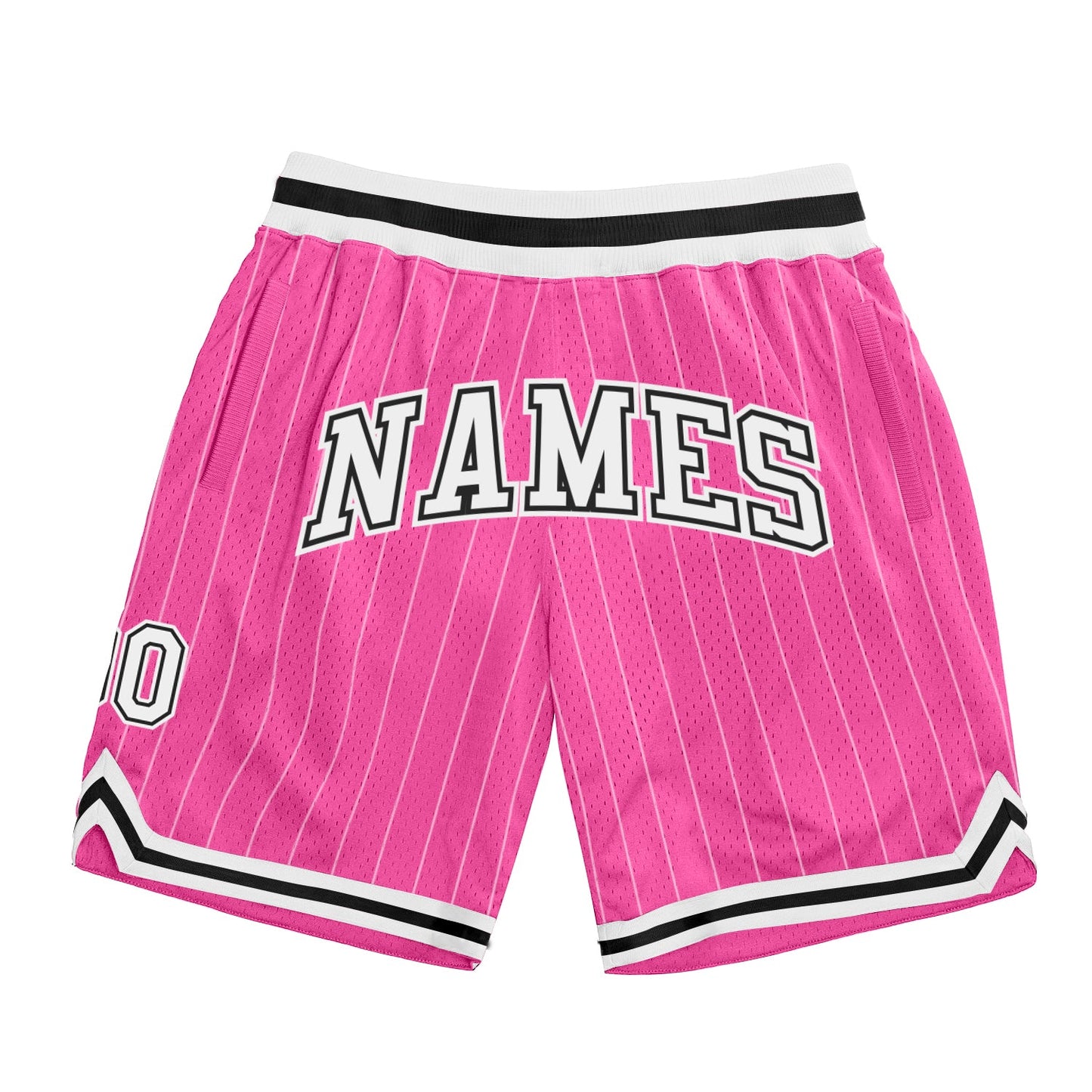 Custom Pink White Pinstripe White-Black Authentic Basketball Shorts - Main View