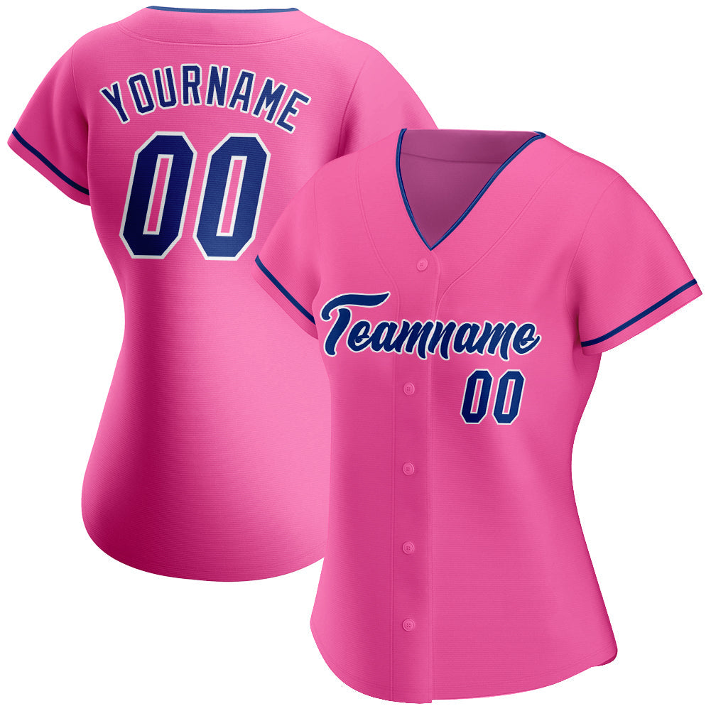 Custom Pink Royal-White Authentic Baseball Jersey view 2