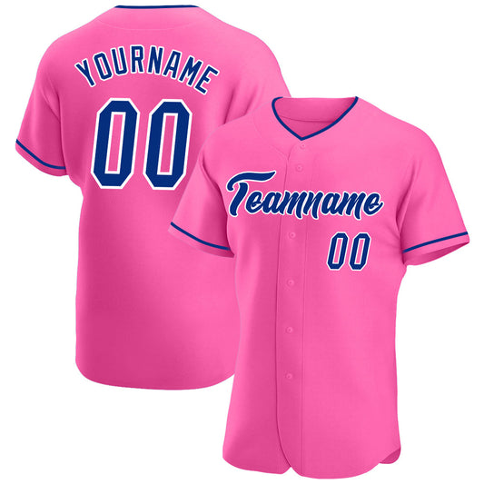 Custom Pink Royal-White Authentic Baseball Jersey - Main View