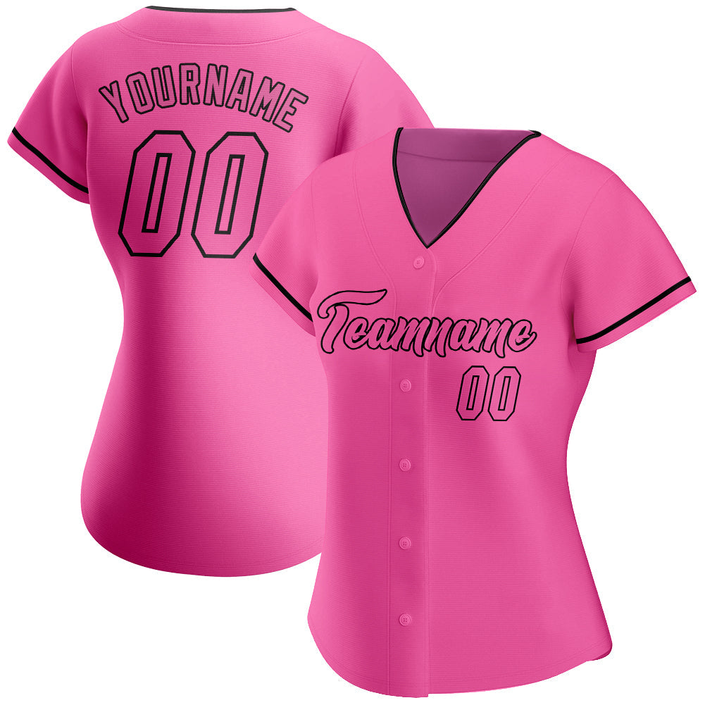 Custom Pink Pink-Black Authentic Baseball Jersey view 2