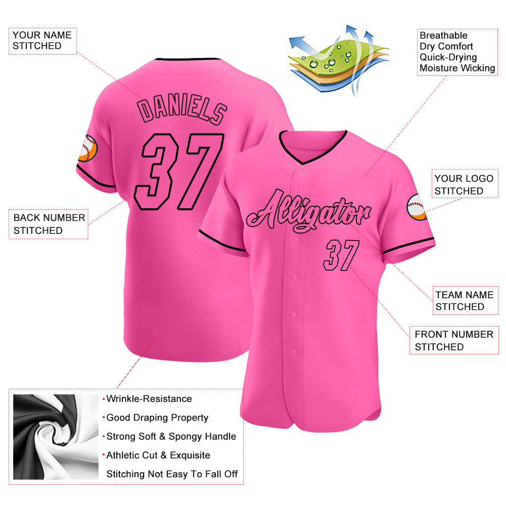 Custom Pink Pink-Black Authentic Baseball Jersey view 3