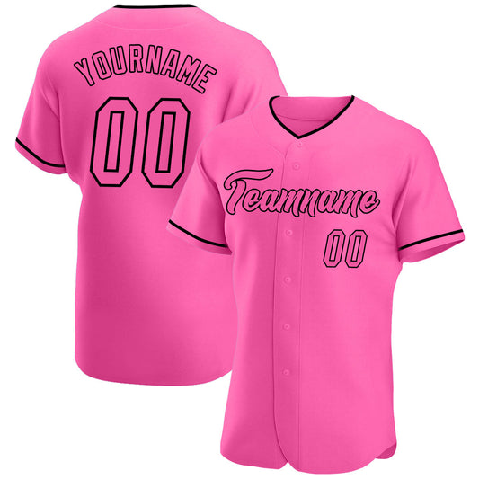 Custom Pink Pink-Black Authentic Baseball Jersey - Main View