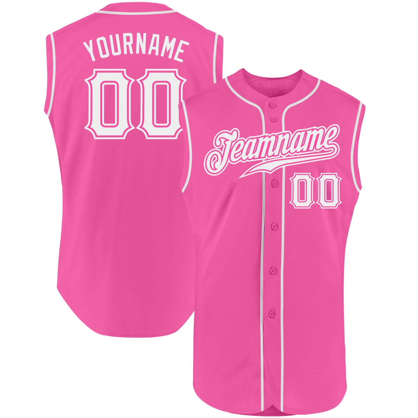 Custom Pink White Authentic Sleeveless Baseball Jersey - Main View